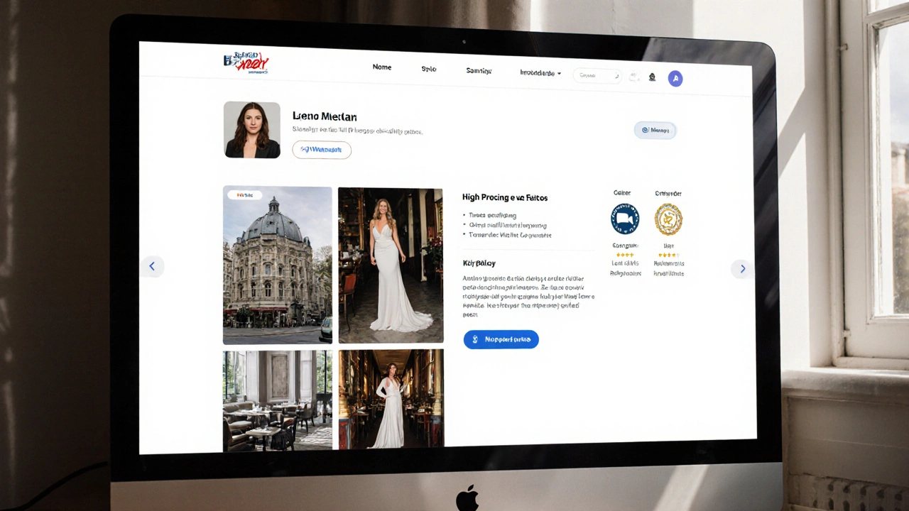 A professional escort website with verified photos, pricing, and trust indicators on a desktop screen.