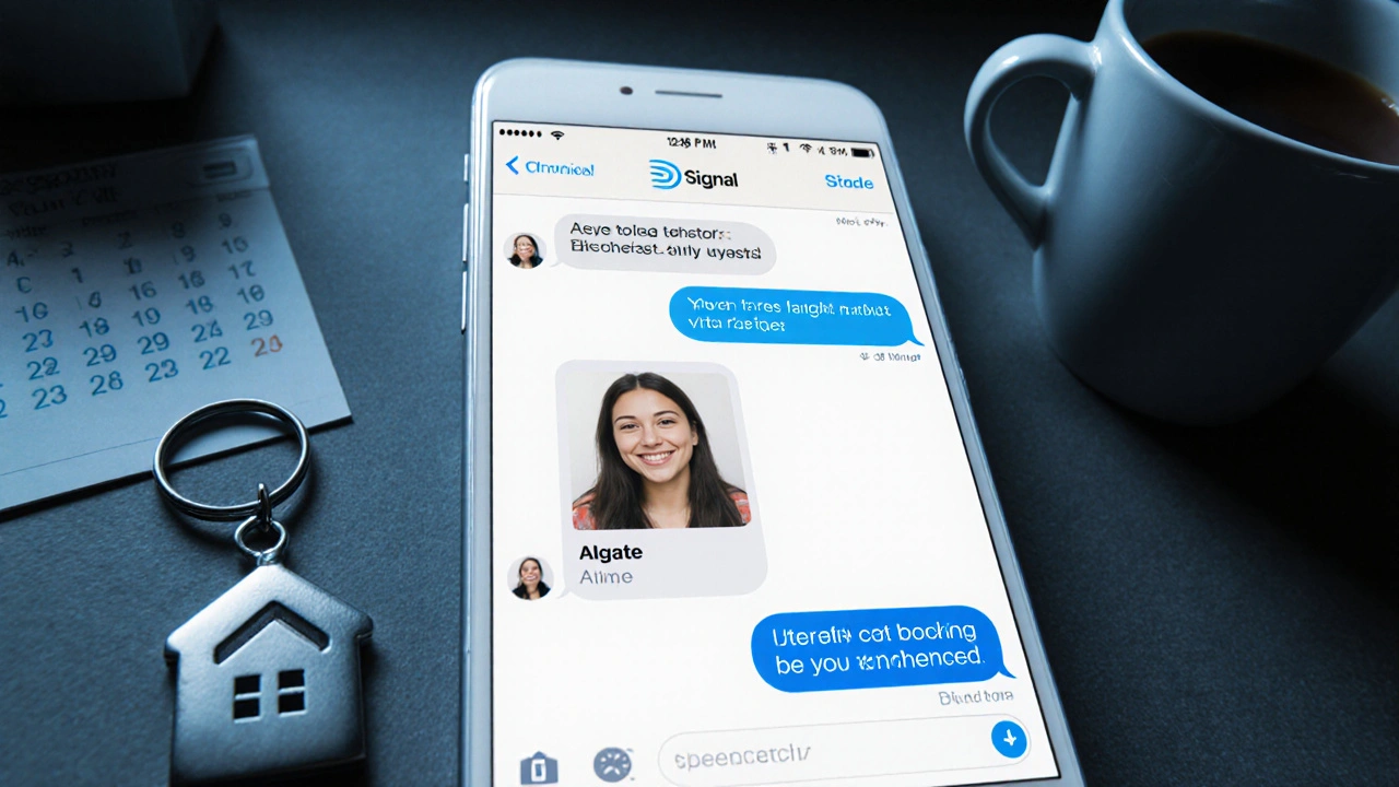 A smartphone showing an encrypted message with a verified escort profile in a dark room.