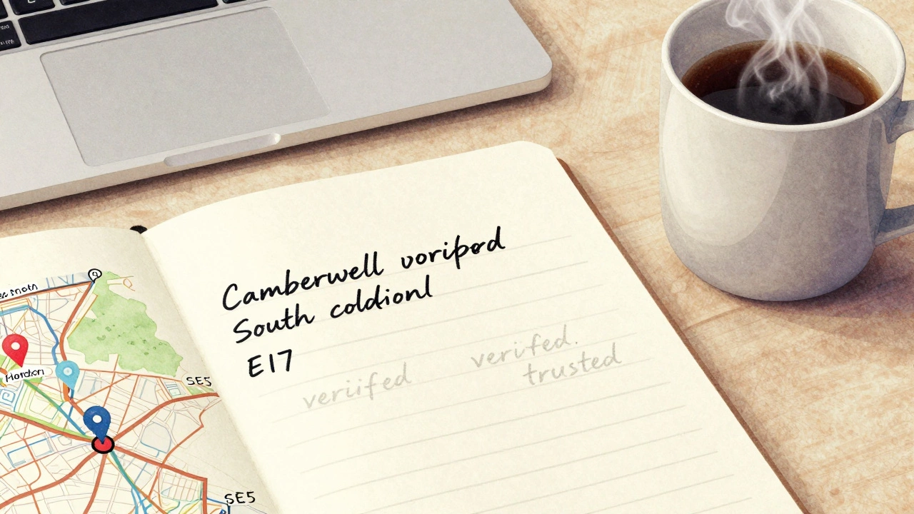 A handwritten note and map of South East London with local areas marked, conveying personal research and trust-building.