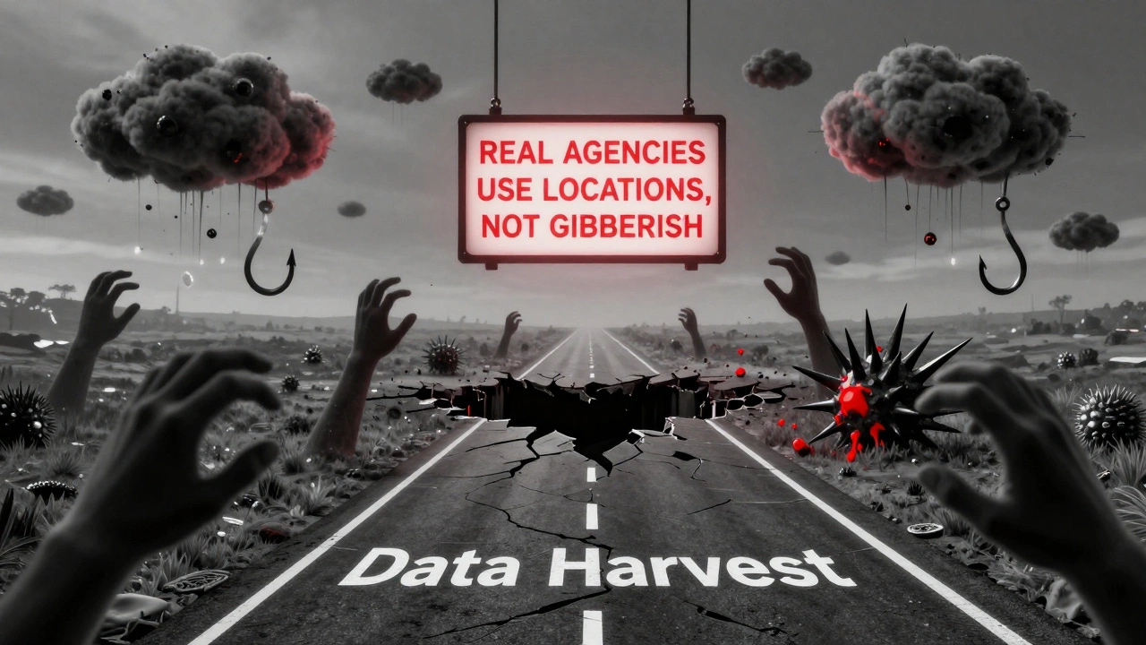 Abstract digital warning sign showing dangers of fake escort sites with data harvesting and malware.