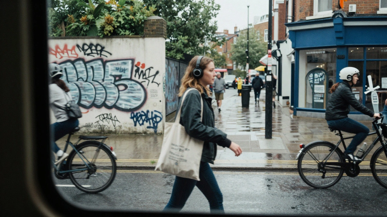 A woman walks through Lower Clapton near Victoria Park, blending into the everyday urban scene.