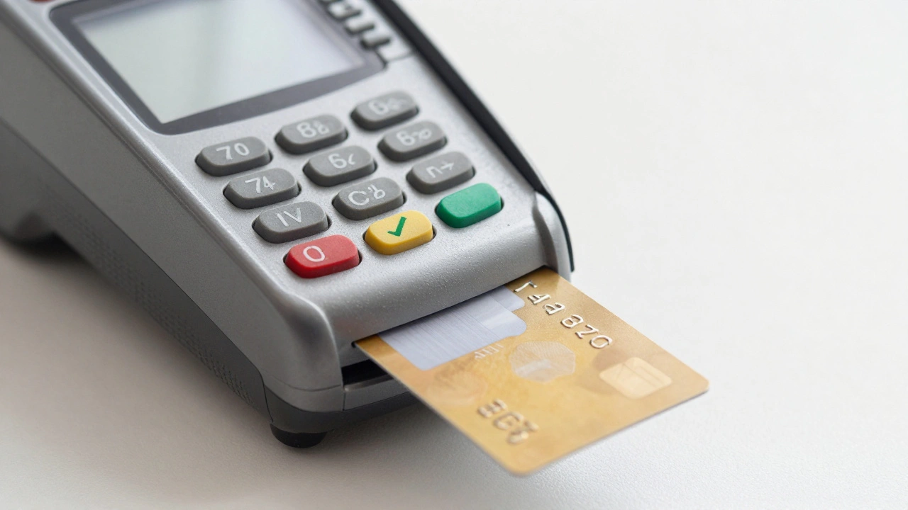 Credit card payment transaction at secure terminal.