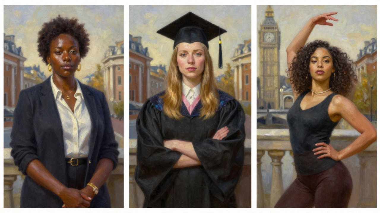 Three diverse female professionals portrayed in elegant portraits, symbolizing independent escort work in Clapham.