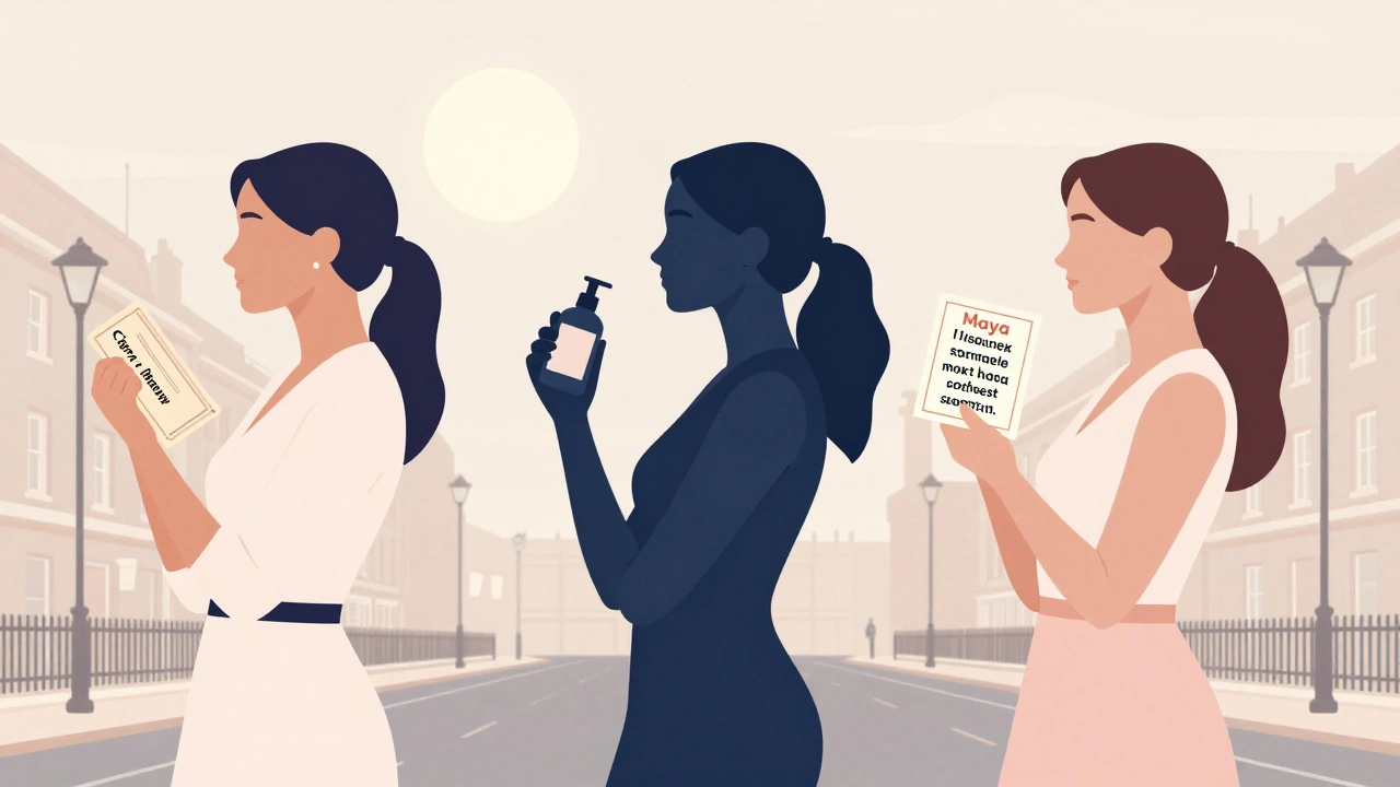 Three elegant silhouettes representing Wimbledon escorts with symbolic items: museum ticket, massage oil, and language card.